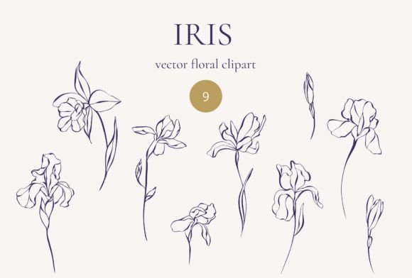Download Iris Flowers. Vector Line Art Flowers - Flowers Collection
