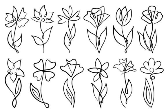 Download Line Art Flowers with Single Line - Flowers Collection