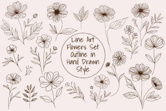 Download Hand Draw Line Art Flowers Set Outline - Flowers Collection