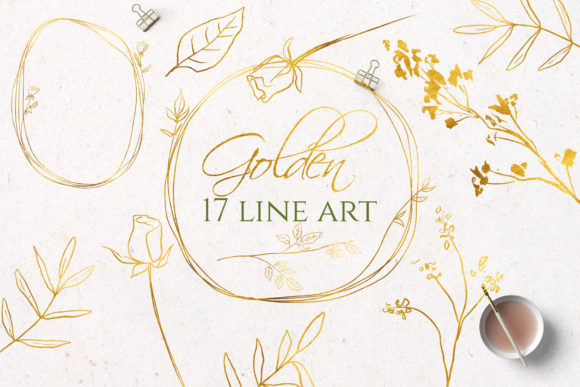 Download Gold Line Art Flowers Clipart - Flowers Collection