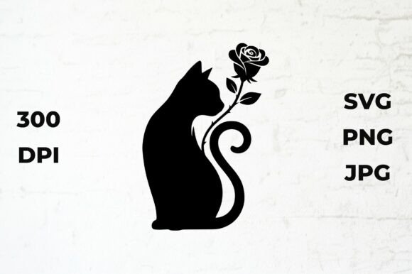 Download Black Cat Silhouette with a Rose - Silhouette Collection