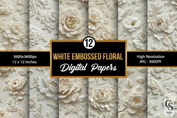 Download White Embossed Flowers Digital Paper - Flowers Collection