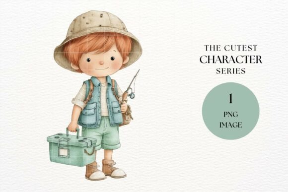 Download Redhead Boy with Fishing Rod and Gear - Fishing Collection