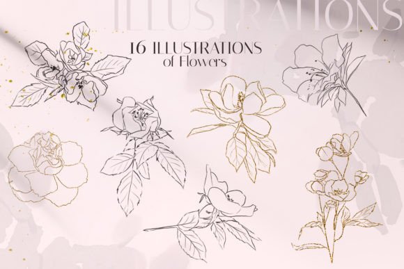 Download Golden Line Art Flowers - Flowers Collection