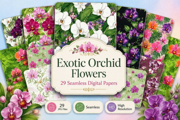 Download Exotic Orchid Flowers Digital Papers - Flowers Collection