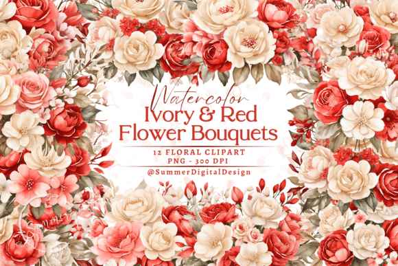 Download Watercolor Ivory and Pearl Red Flowers - Flowers Collection