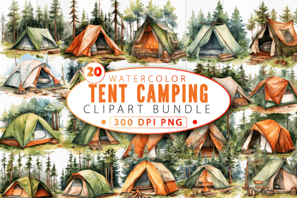 Download Watercolor Tent Camping Clipart Bundle - Premium Bundle